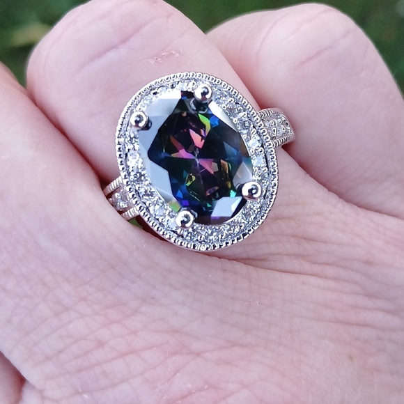 New Halo Oval Mystic Topaz & CZ 925 Silver Ring. - Picture 4 of 16